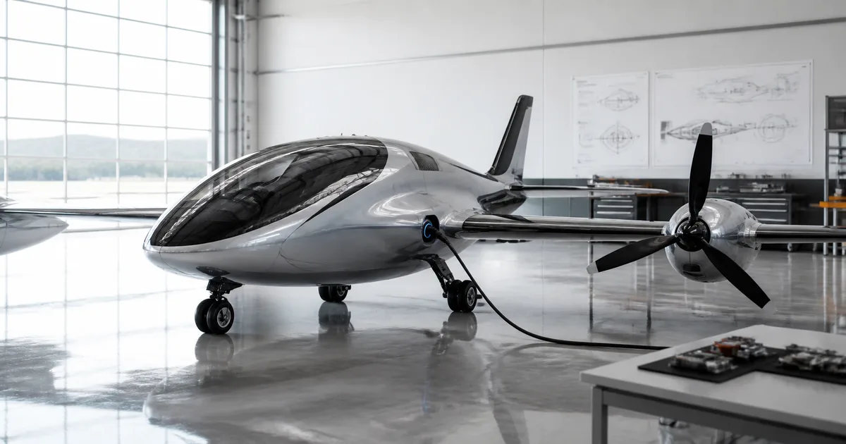 Concept illustration of a small aircraft with design sketches