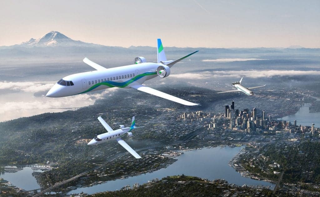 Concept rendering of electric aircraft over a coastline