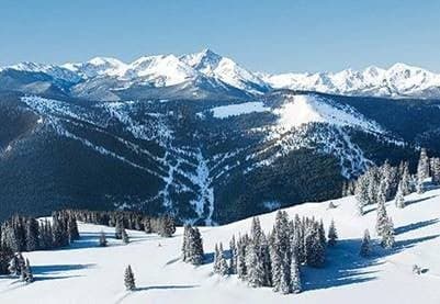 Ski slopes and snow-covered mountains