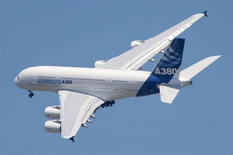 Airbus A380 in flight in manufacturer livery